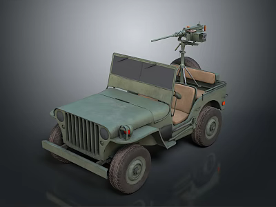 3D Rendered Green Military Jeep With Open Top And Mounted Machine Gun 3d model