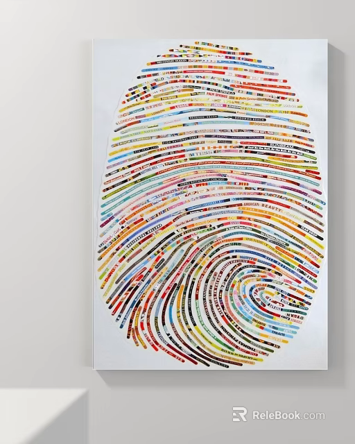 Abstract Painting with Colorful Lines Forming Fingerprint Shape and Various Hues 3d model 