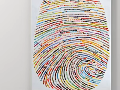Abstract Painting with Colorful Lines Forming Fingerprint Shape and Various Hues 3d model