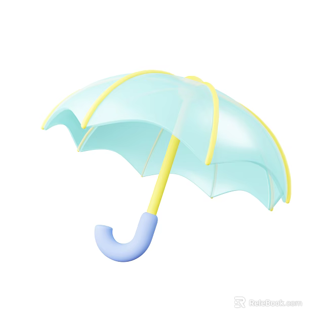 Light Blue Decorative Garden Umbrella With Yellow Stripes And Blue Yellow Handle As Garden Accessory 3d model 