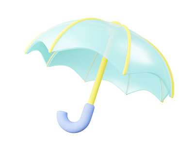 Light Blue Decorative Garden Umbrella With Yellow Stripes And Blue Yellow Handle As Garden Accessory 3d model