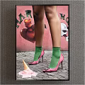Figure Painting Featuring Female Legs Green Socks Pink High Heels and Pink Ice Cream Cone