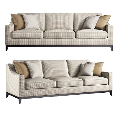 Modern Beige Three Seater Sofa with Brown Cushions Check Texture and Dark Legs 3d model