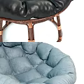 Black Padded Leather Leisure Chair With Rattan Frame And Matching Ottoman For Comfortable Seating