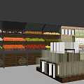 Organized Supermarket Shelves Display Fresh Fruits And Various Beverages In Store