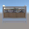 Wooden Baby Crib with Light Wood White Frame Drawer Storage and Colorful Bedding