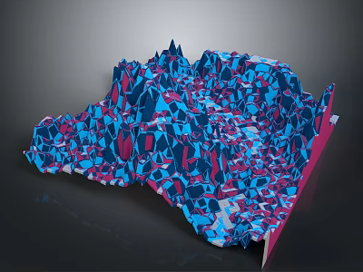 Vibrant Abstract Landscape with Blue and Pink Polyhedral Terrain and Geometric Patterns 3d model