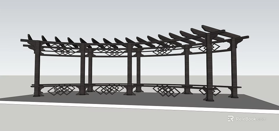 Black Pergola Structure With Lattice Top And Decorative Columns For Outdoor Garden 3d model 