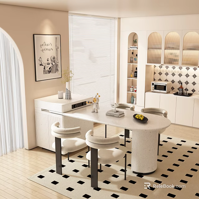 Modern Bar Area With Oval Counter Chairs And Decorations 3d model 