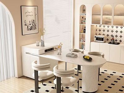 Modern Bar Area With Oval Counter Chairs And Decorations 3d model