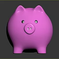 Pink Piggy Bank Decorative Ornament Set With Shiny Surface And Dark Background