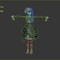 Woman With Long Purple Hair In Black Frilled Dress And Flower Headpiece Stretching Arms