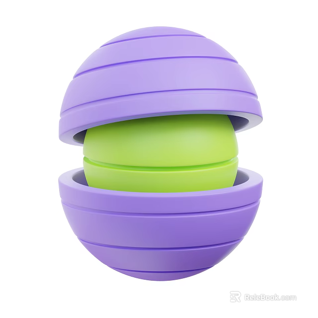 Purple Decorative Sphere With Open Layered Structure And Green Inner Core 3d model 