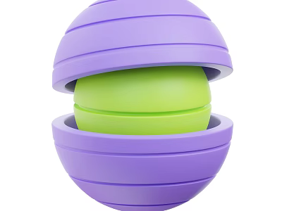 Purple Decorative Sphere With Open Layered Structure And Green Inner Core 3d model
