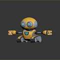 Cute Yellow Robot With Big Blue Eyes And Tracked Base Extending Arms