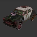Vintage Military Vehicle with Weathered White and Dark Body Red Wheels Front Siren Light