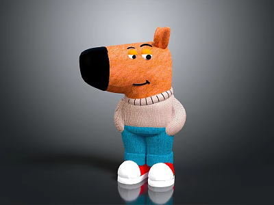 Stuffed Dog Toy With Orange Body Black Nose Beige Sweater Blue Pants White Red Shoes 3d model