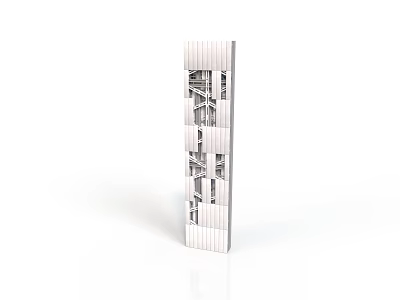 Modern Vertical Building Model With White Exterior And Geometric Window Design 3d model