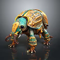 Fantasy Creature Character Featuring Elephant Beetle Hybrid With Blue Yellow Intricate Exoskeleton