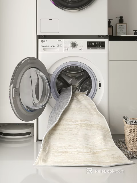 Front Load Washing Machine With Open Door And Towel Hanging In Laundry Area 3d model 
