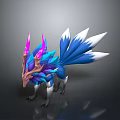 Fantasy Creature 3D Model With Blue White Feathers And Pink Purple Horns