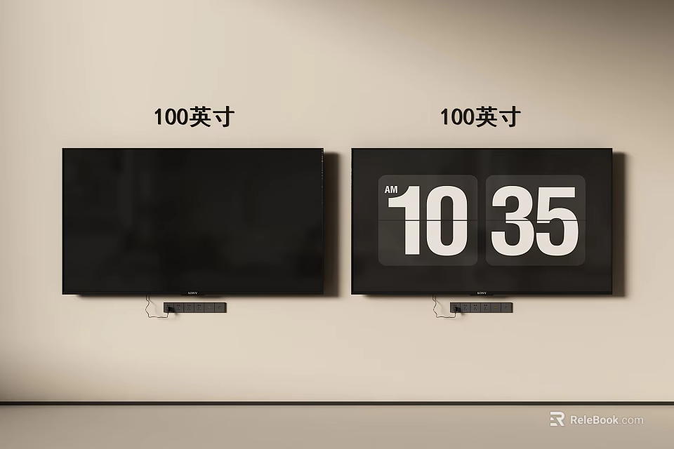 100 Inch TVs Mounted on Wall Displaying Time 10 35 3d model 