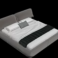 Modern Gray Double Bed with Soft Upholstered Headboard and Comfortable Striped Bedding 3d model