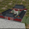 Ancient Chinese Architecture Featuring Red Walls Black Tiles in Lush Mountain Forest Stone Courtyard