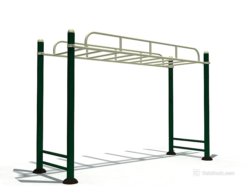 Outdoor Sports Equipment With Green Poles And Metal Horizontal Bars For Fitness 3d model 