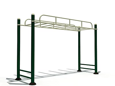 Outdoor Sports Equipment With Green Poles And Metal Horizontal Bars For Fitness 3d model