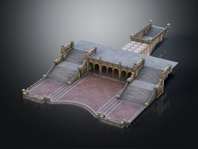 Ancient Architecture Model Featuring Grand Steps Arched Structures And Open Plaza 3d model