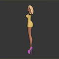 Little Girl with Puffy Hair in Yellow Dress and Pink Shoes Arms Outstretched