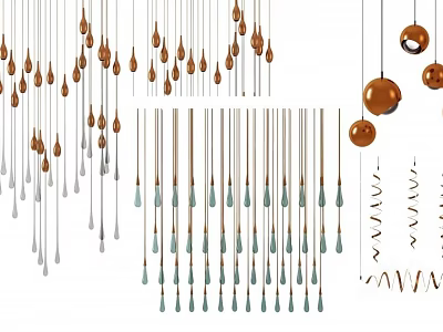 Stylish Pendant Lights With Various Shapes Metallic Accents And Decorative Hanging Rods 3d model