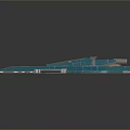 Futuristic Blue Spaceship Model With Orange Accents And Multi Deck Structure