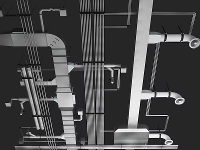 Industrial Metal Piping System with Structural Framework in Building Construction Layout 3d model