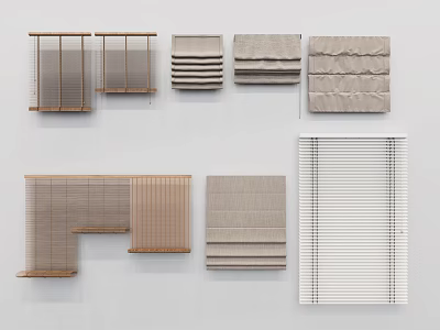 Various Curtain Styles Including Bamboo Blinds Pleated Fabrics And Vertical Slats 3d model