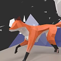 Low Poly Fox Running In Geometric Mountain Landscape With Dark Background
