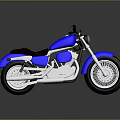 Blue Cruiser Motorcycle With Brown Seat Silver Exhaust Pipes And Silver Wheels