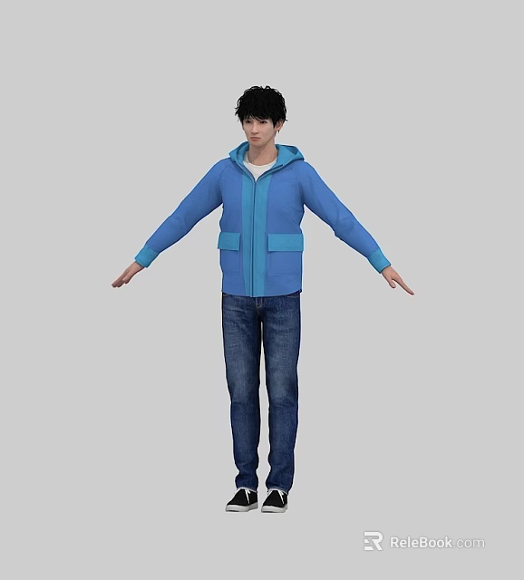 Game Movie Character 3D Model in Blue Hoodie and Blue Jeans Standing Pose 3d model 