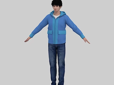 Game Movie Character 3D Model in Blue Hoodie and Blue Jeans Standing Pose 3d model
