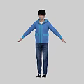 Game Movie Character 3D Model in Blue Hoodie and Blue Jeans Standing Pose