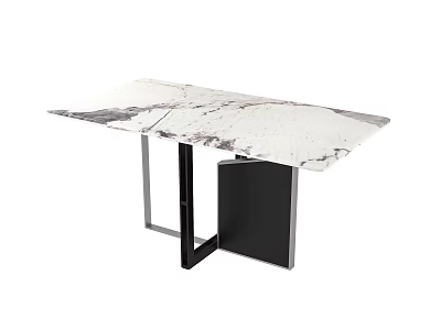 Modern Minimalist Rectangular Dining Table With White Marble Top And Black Metal Frame 3d model