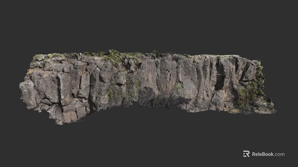 Aerial View Of Rocky Cliff With Lush Vegetation On Mountain Terrain 3d model 