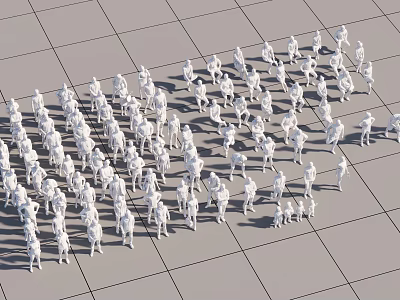 Many White Human Figures Arranged On Grid Patterned Floor Background Surface 3d model