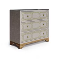 Gray Fabric Bedside Nightstand With Three Drawers Gold Accent And Wooden Legs