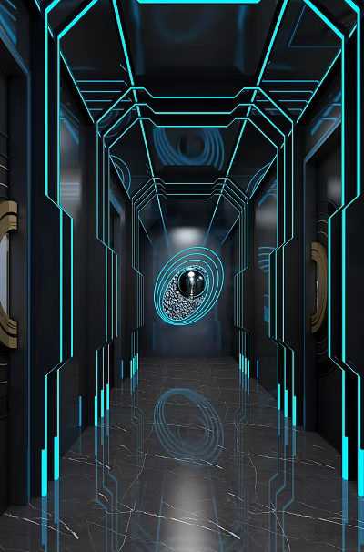KTV Corridor Design With Neon Lights Futuristic LED Strips And Glossy Floor 3d model