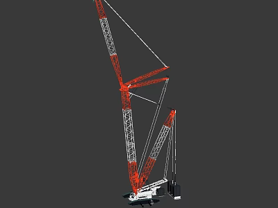 Red And White Construction Crane With Long Boom And Stable Structure 3d model