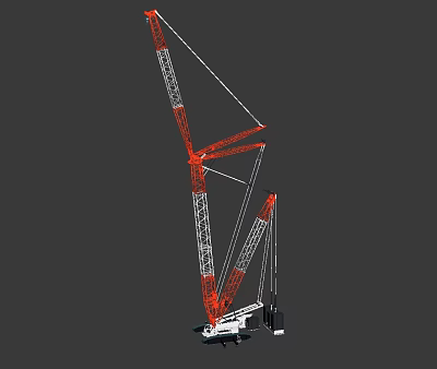 Red And White Construction Crane With Long Boom And Stable Structure 3d model