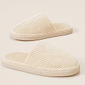 Cozy Beige Striped Slippers For Home Use With Soft Inner Lining