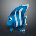 3D Model Of Cartoon Blue Aquatic Fish With White Stripes And Big Eyes